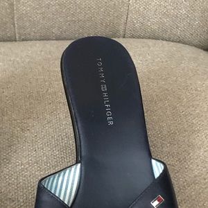 Tommy Hilfiger platform sandals have both brown and navy
